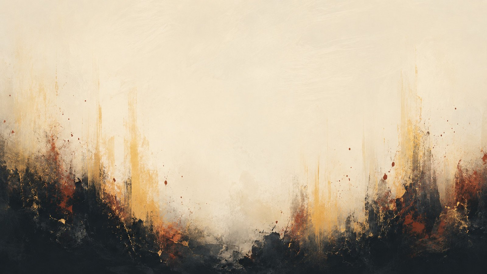 Painterly Embers Tactics landscape with ivory light, embers, and encroaching darkness